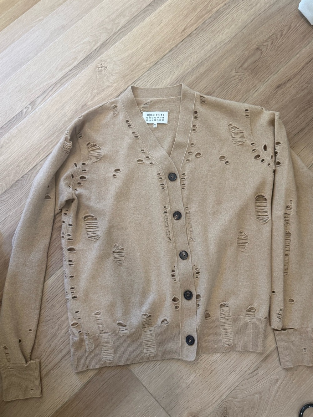 Vintage Maison Martin Margiela Camel Distressed Button Cardigan
